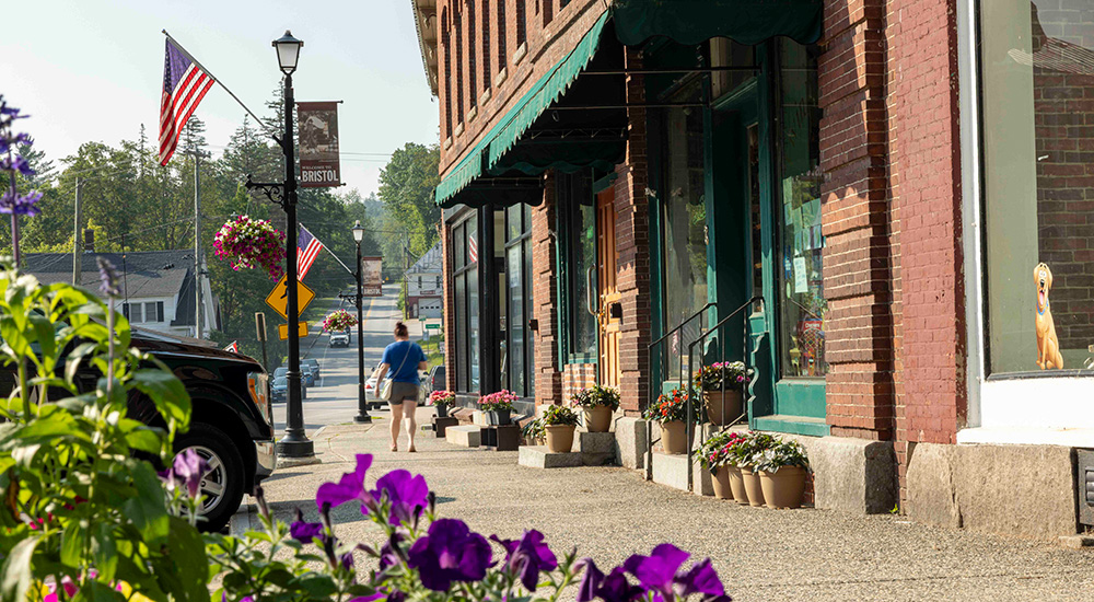 Walking in Central Square, Bristol, NH